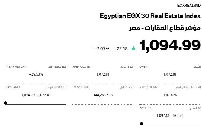 العقارات في صدارة البورصة المصرية